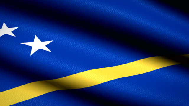 Curacao-Flag-Waving-Textile-Textured-Background.-Seamless-Loop-Animation.-Full-Screen.-Slow-motion.-4K-Video