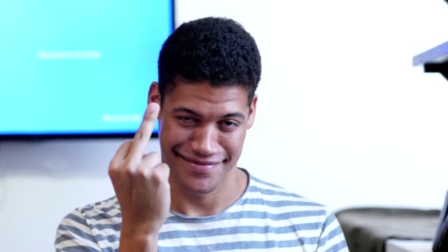 Showing-Middle-Finger,-Young-Black-Man