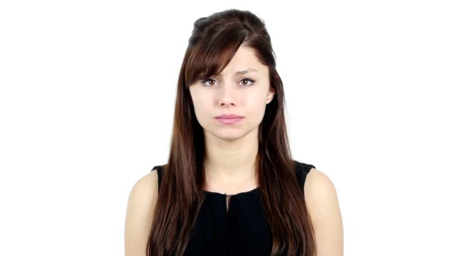 Portrait-of-Sad-Young-Girl,-White-Background