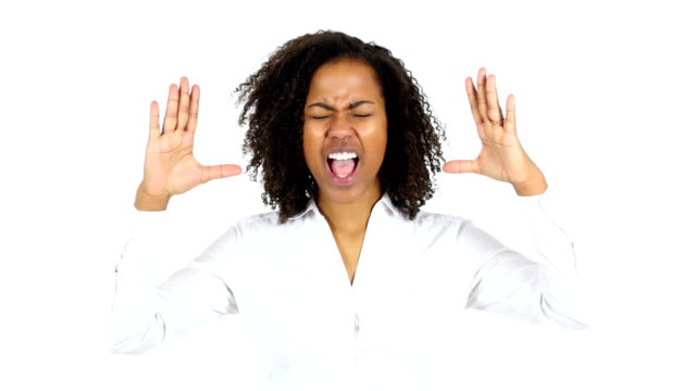 Screaming-Black-Woman,-white-Background