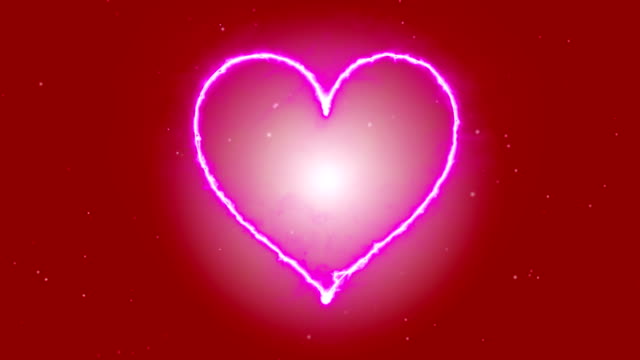 4K-Animation-appearance-pink-Heart-energy-shape-flame-or-burn-on-the-dark-red-background-and-fire-spark.-Motion-graphic-and-animation-background.
