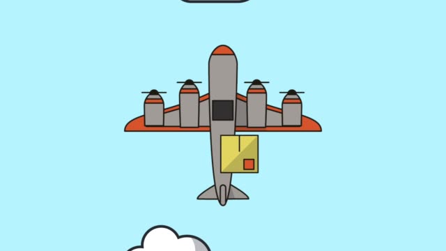 Flugzeug-fliegen-mit-Boxen-Lieferung-Service-animation