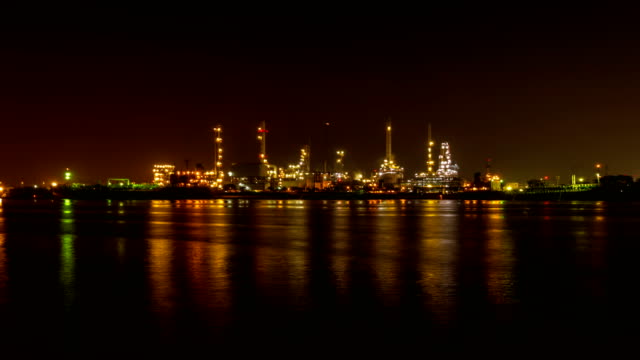 Oil-Refinery-Station-at-morning,-Thailand.-(Time-Lapse)