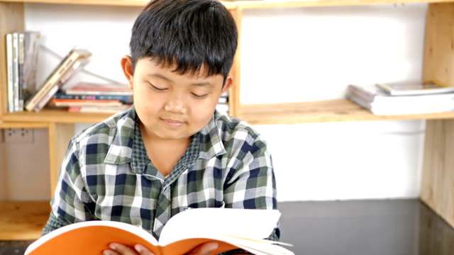 Lindo-asiatico-leyendo-un-libro-en-el-escritorio-en-la-habitación.-concepto-de-educación