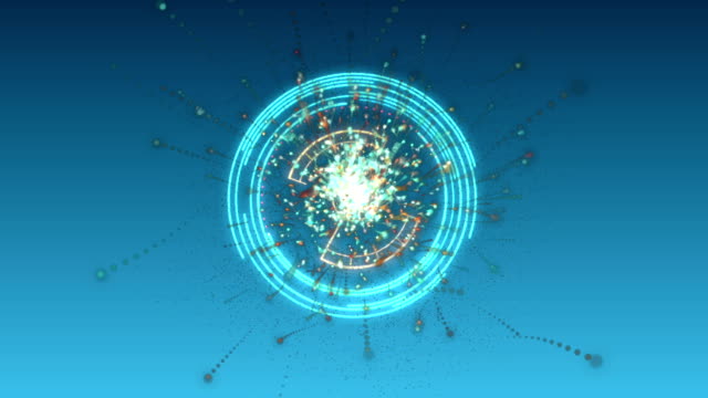 Animation-von-abstrakten-Hintergrund-mit-Welle-Teilchen-und-HUD-Element-im-Hologramm-Stil