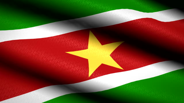 Suriname-Flag-Waving-Textile-Textured-Background.-Seamless-Loop-Animation.-Full-Screen.-Slow-motion.-4K-Video