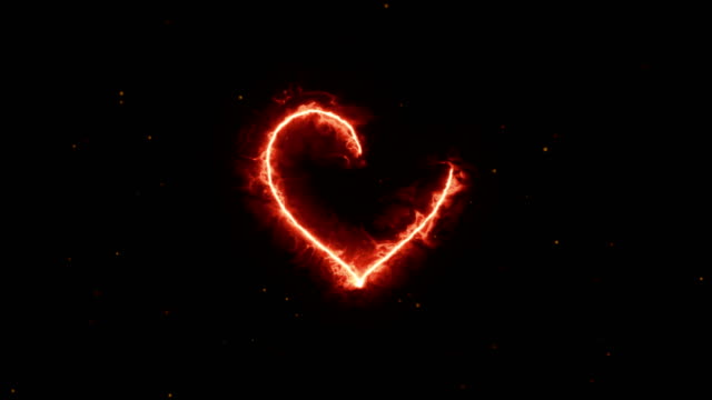 4K-Animation-appearance-Heart-shape-flame-or-burn-on-the-dark-background-and-fire-spark.-Motion-graphic-and-animation-background.