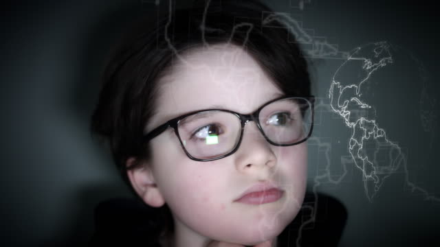 4k-Futuristic-Child-Watching-around-Globe-Animation