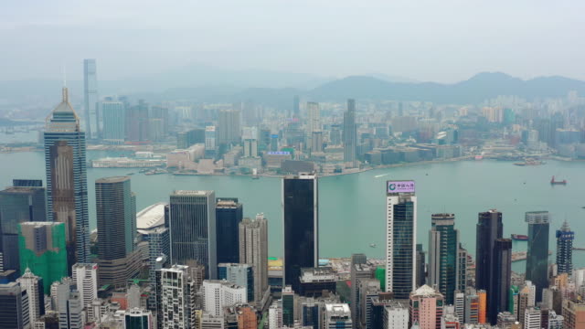 Tag-Zeit-Cityscape-downtown-Victoria-Harbour-Antenne-Panorama-4k-Hongkong