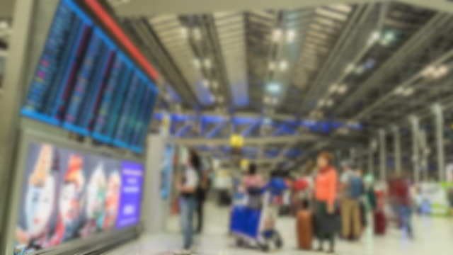 Zeitraffer-verwischen-Air-Passagiere-Checking-Suvarnabhumi-Flughafen-Abflug-Bildschirme