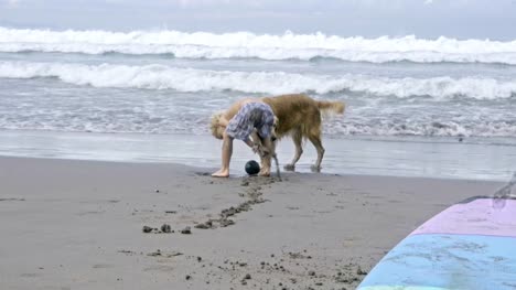 Adorable-Kid-and-Dog-Playing-at-Beach