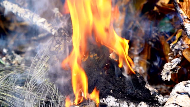 Fire-slow-motion-burning-on-garbage-pile-to-air-pollution