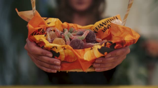 Halloween.-Close-up-of-sweets-basket
