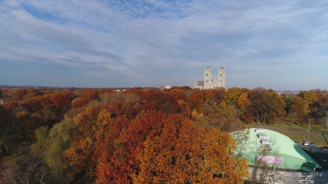 Aerial-of-Cathedral-and-Fall-Leaves
