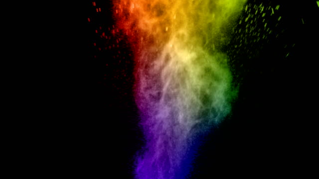 explosión-de-polvo-real-multicolor-abstracto-sobre-fondo-negro,-cámara-lenta