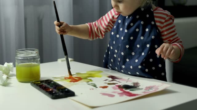 Kinder-malen-mit-Wasserfarben-auf-Papier