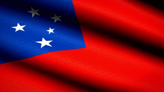 Bandera-de-Samoa-ondeando-textil-textura-fondo.-Seamless-Loop-animación.-Pantalla-completa.-Cámara-lenta.-Vídeo-de-4-K