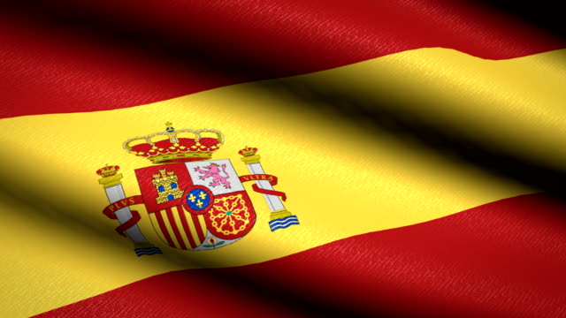Spanien-Flagge-winken-Textile-strukturierten-Hintergrund.-Seamless-Loop-Animation.-Vollbild.-Slow-Motion.-4K-Video