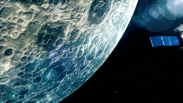 Schöne-realistische-Satelliten-in-niedrigen-Umlaufbahn-des-Mondes.