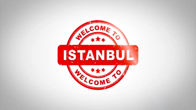 Welcome-to-ISTANBUL-Signed-Stamping-Text-Wooden-Stamp-Animation.-Red-Ink-on-Clean-White-Paper-Surface-Background-with-Green-matte-Background-Included.