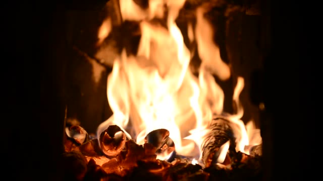 Firewood-burning-in-the-fireplace