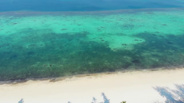 Antenne:-Flug-über-tropischen-Strand-Insel-Korallenriff-türkisfarbenen-karibischen-Meer.-Indonesien-Molukken-Archipel,-Kei-Inseln,-Pasir-Panjang,-Bandasee.-Top-Reiseziel,-beste-Tauchen,-Schnorcheln,-atemberaubendes-Panorama.