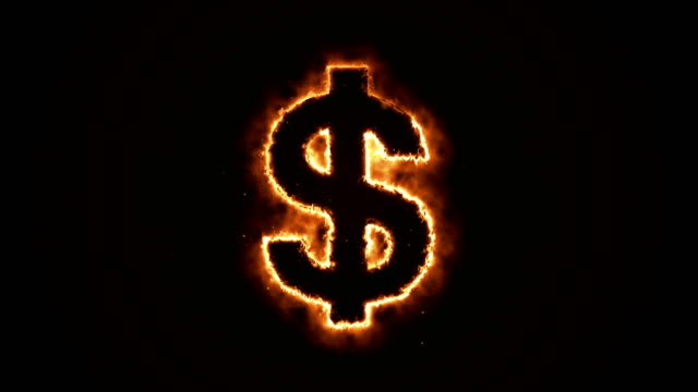 Seamless-animation-of-burning-dollar-on-a-black-background
