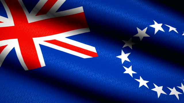 Cook-Islands-Flag-Waving-Textile-Textured-Background.-Seamless-Loop-Animation.-Full-Screen.-Slow-motion.-4K-Video