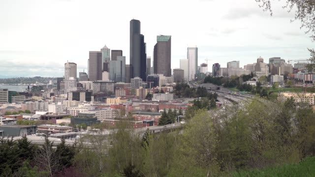 Downtown-Seattle-Skyline-and-Freeway-4K-UHD