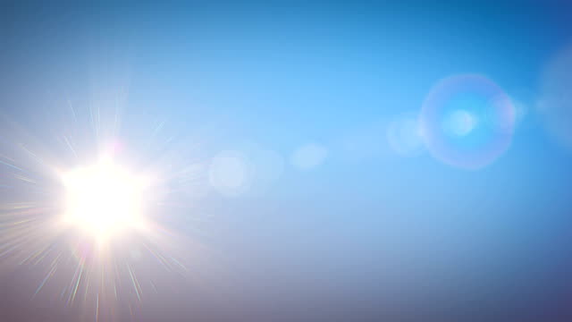 Bright-Sun-Shining-verschieben-über-die-klar-blauem-Himmel-von-morgens-bis-abends-im-Zeitraffer.-3D-Animation-mit-Fackeln.-Natur-und-Wetter-Konzept.