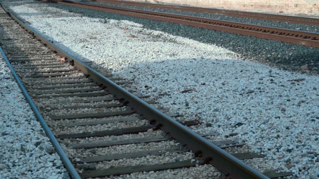Multiple-Railroad-Tracks-low-angle-view-Panning-Video