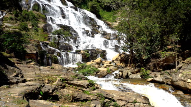 Amazing-deep-forest-big-waterfall-at-Mae-Ya-waterfall,-Doi-Inthanon-national-park-Chiang-Mai,-Thailand.-Translate-text-"-Mae-Ya-waterfall-"