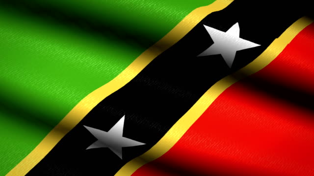 Saint-Kitts-and-Nevis-Flag-Waving-Textile-Textured-Background.-Seamless-Loop-Animation.-Full-Screen.-Slow-motion.-4K-Video