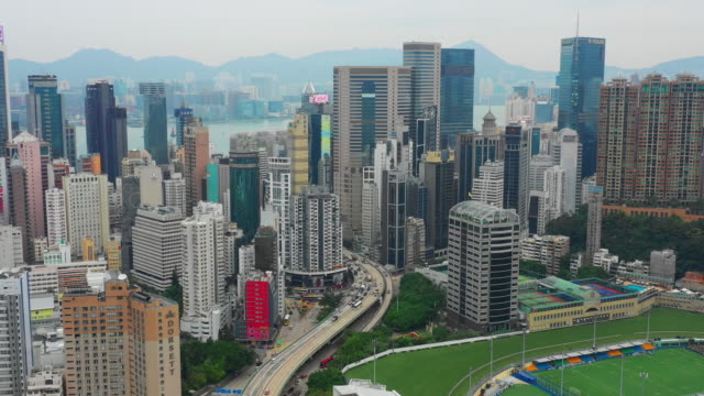 Tag-Zeit-Stadtbild-Innenstadt-von-wan-Chai-Distrikt-aerial-Panorama-4k-Hongkong