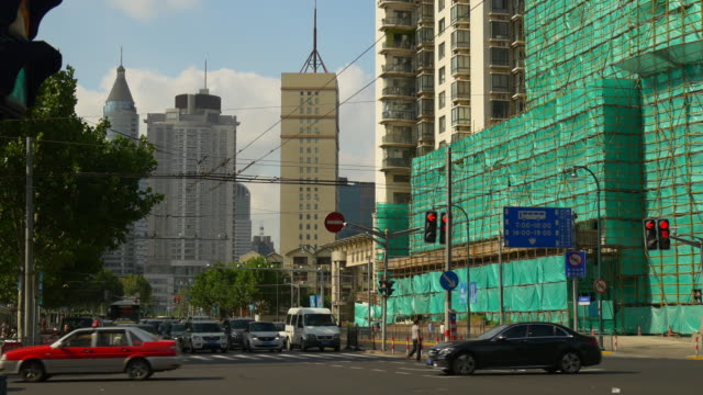 Tageszeit-Stadtbild-lebende-komplexe-Konstruktion-Verkehr-Straße-Panorama-4k-China-shanghai