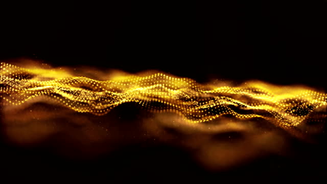 Abstract-gold-color-digital-particles-wave-with-dust-and-light-motion-background