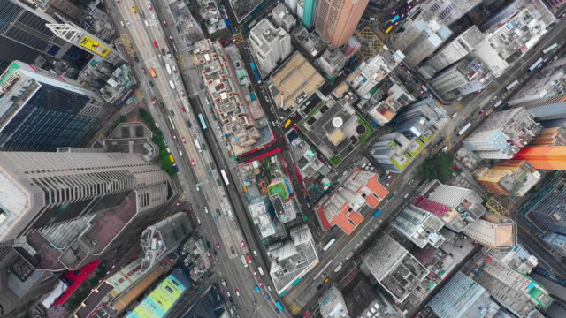Tag-Zeit-Stadtbild-Verkehrsstraße-Antenne-Topdown-Panorama-4k-Hongkong