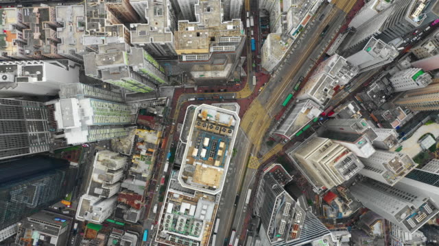 Tag-Zeit-Stadtbild-wan-Chai-Distrikt-Verkehr-Straßen-Antenne-Topdown-Panorama-4k-Hongkong