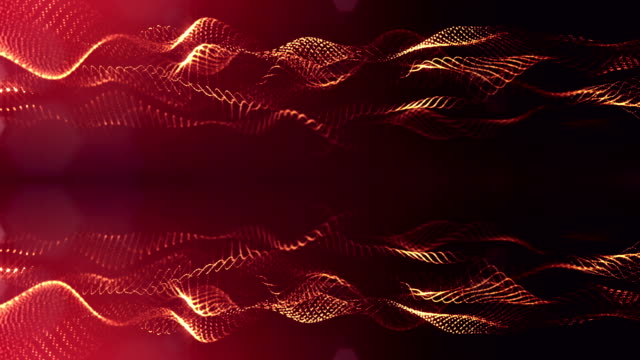 3d-loop-animation-as-science-fiction-background-of-glowing-particles-with-depth-of-field-and-bokeh-for-vj-loop.-Particles-form-line-and-surface-grid.-V7-red-gold