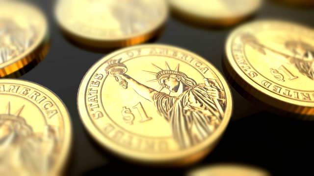 Monedas-de-dólar-brillante-en-una-fila-de-fondos-animados