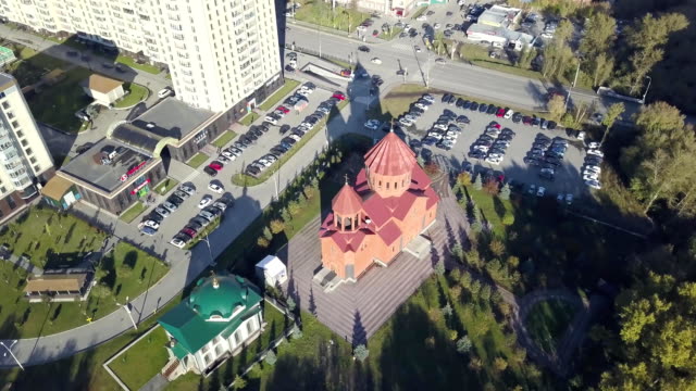 Top-view-of-the-Christian-Church-in-the-city.-Video.-View-of-the-Holy-temple-in-the-urban-environment