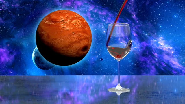 Glas-ist-gefüllt-mit-roten-Wein-Planeten-Mars