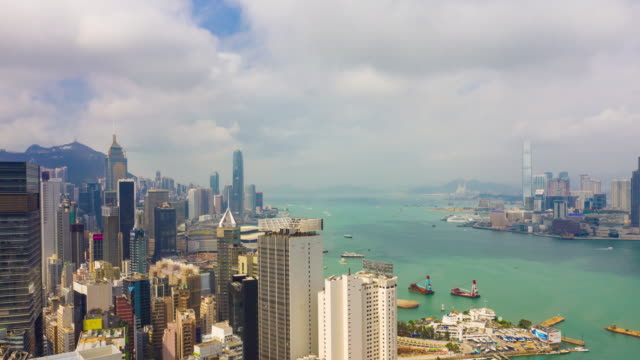 WAN-Chai-Distrikt-Stadtbild-Hafenbucht-Antenne-Timelapse-4k-Hongkong