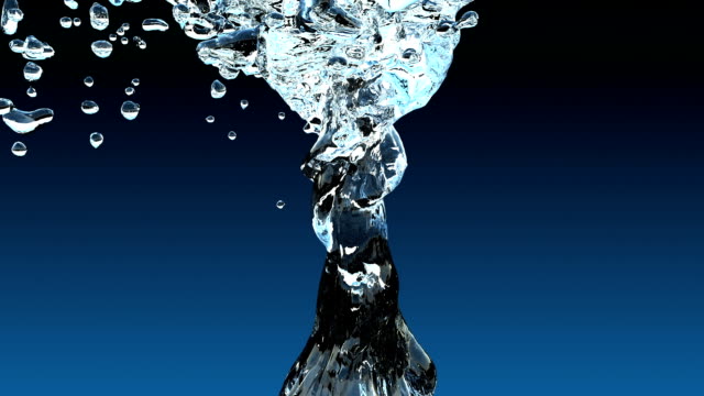 Water-splash-with-bubbles-of-air-with-blue-background