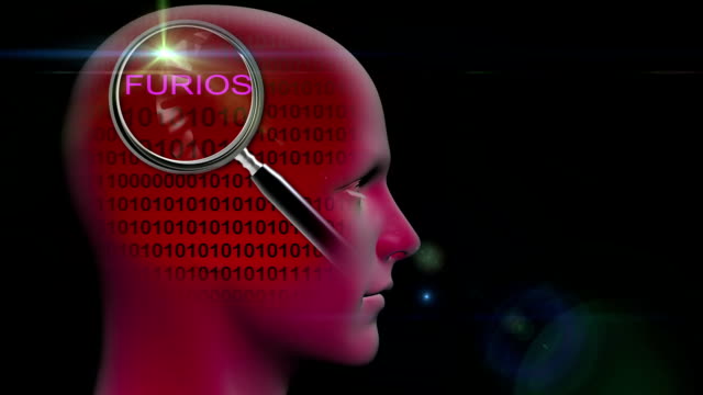 animation---profile-of-a-man-with-close-up-of-magnifying-glass-on-word-
furios
