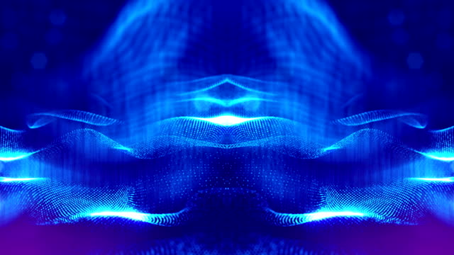 bucle-de-animación-en-3D-como-fondo-de-ciencia-ficción-de-partículas-que-brillan-intensamente-con-la-profundidad-de-campo-y-bokeh-para-bucle-de-vj.-Partículas-de-forman-línea-y-rejilla-de-superficie.-V8-azul