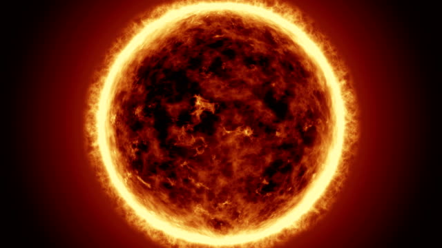 Superficie-de-sol-realista-de-4K-con-las-llamaradas-solares,-ardiente-del-sol-aislado-sobre-negro-con-espacio-para-su-texto-o-logotipo.-Movimiento-gráfico-y-animación-de-fondo.