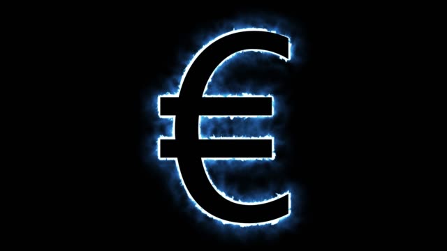 Símbolo-del-euro-llameante-que-aparecen-de-fondo-movimiento-azul
