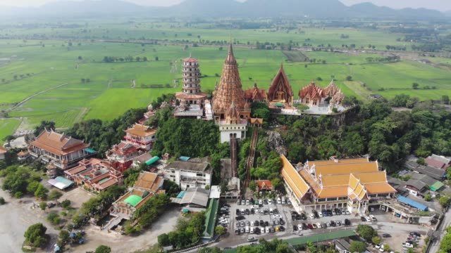 Aerial-view-Landscape-of-Wat-Tham-Sua,-Tha-Muang-District,-Kanchanaburi-Thailand