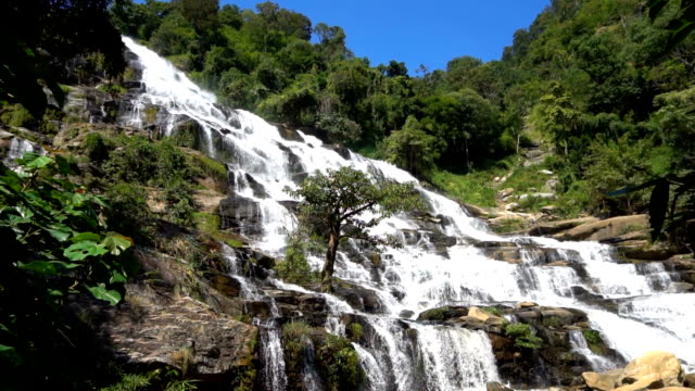 Amazing-deep-forest-big-waterfall-at-Mae-Ya-waterfall,-Doi-Inthanon-national-park-Chiang-Mai,-Thailand.-Super-slow-motion-120-fps